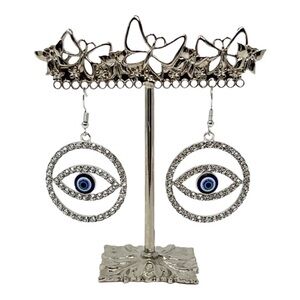 Evil Eye Earrings Rhinestone Statement Dangle Women's Silver Tone Jewelry
